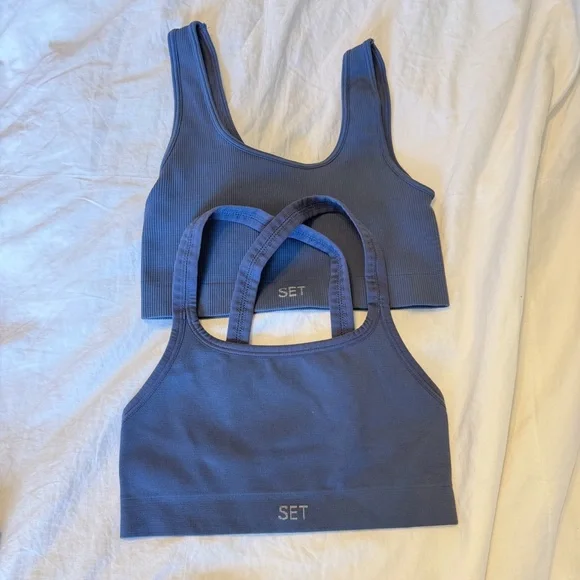 SET Active Seamless Sports Bra & High Waist Leggings Set of 3 - Slate Blue - Picture 2 of 6